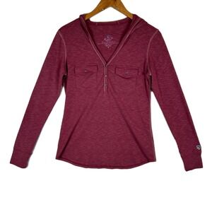 Kuhl Womens Burgundy Sora Hoody Long‎ Sleeve Hooded Henley Shirt Size Small